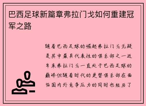 巴西足球新篇章弗拉门戈如何重建冠军之路